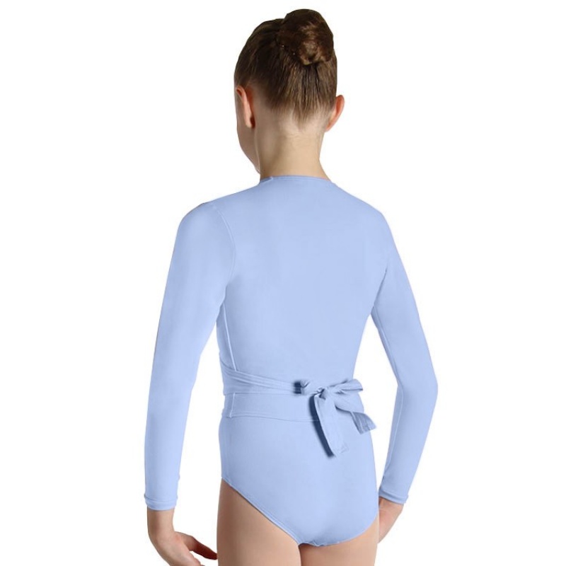 Kids' Bloch Overture Crossover Long Sleeve Wrap Tops Bluebird | USJZR71573