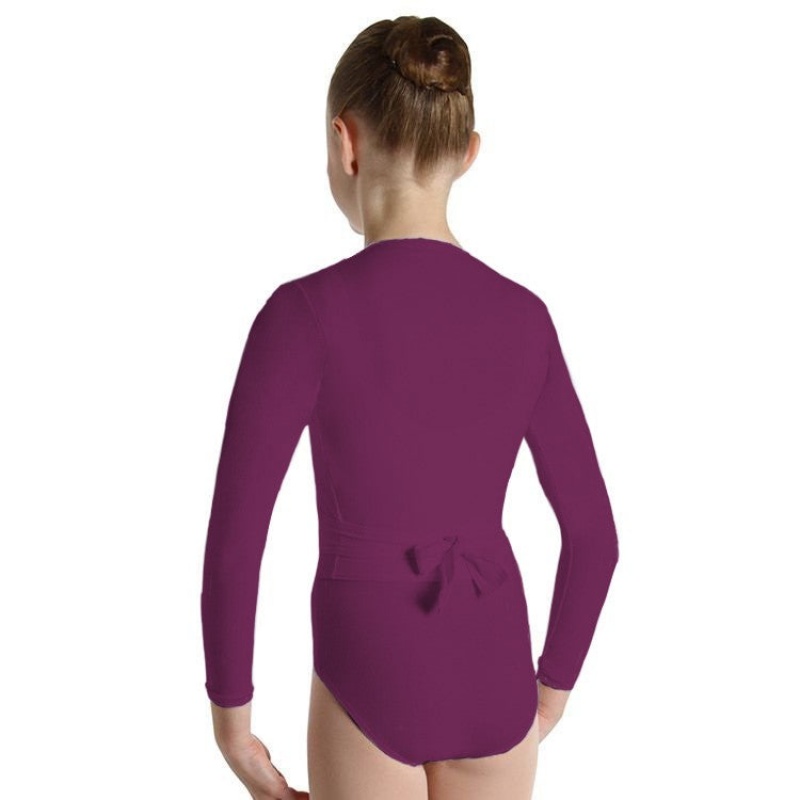 Kids' Bloch Overture Crossover Long Sleeve Wrap Tops Burgundy | USJVR35928