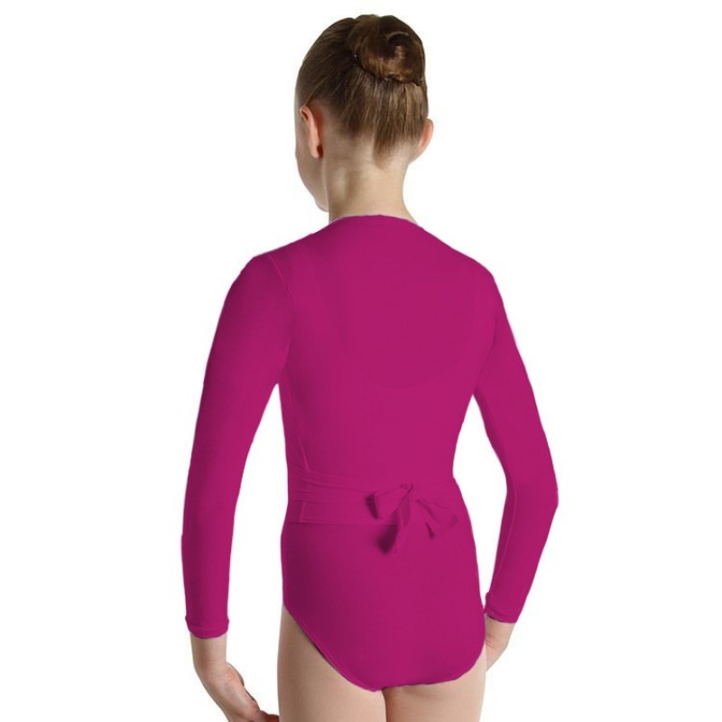 Kids' Bloch Overture Crossover Long Sleeve Wrap Tops Mulberry | QUSUV71934