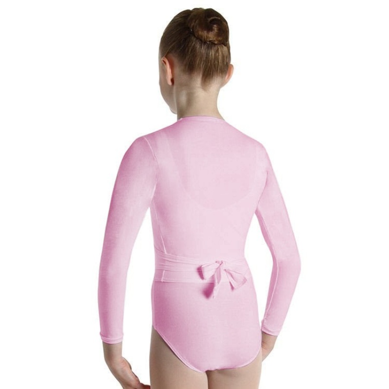 Kids' Bloch Overture Crossover Long Sleeve Wrap Tops French Rose | UUSTG73779