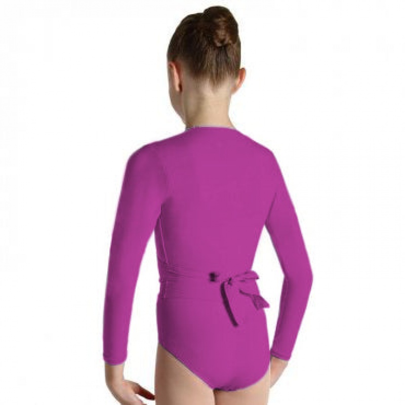 Kids' Bloch Overture Crossover Long Sleeve Wrap Tops Berry | QUSWA96637