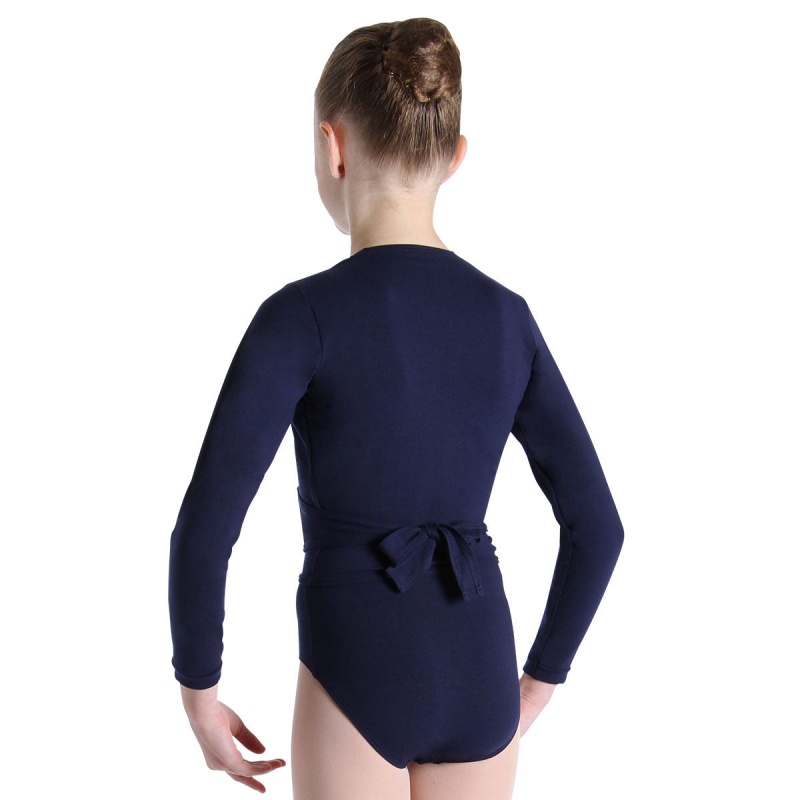 Kids' Bloch Overture Crossover Long Sleeve Wrap Tops Navy | FUSUI15809