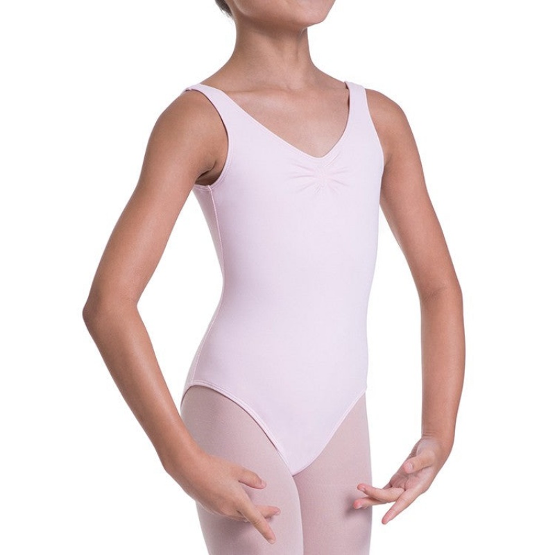 Kids' Bloch Overture Odetta Sleeveless Pleat Leotards Candy Pink | TUSWZ66725