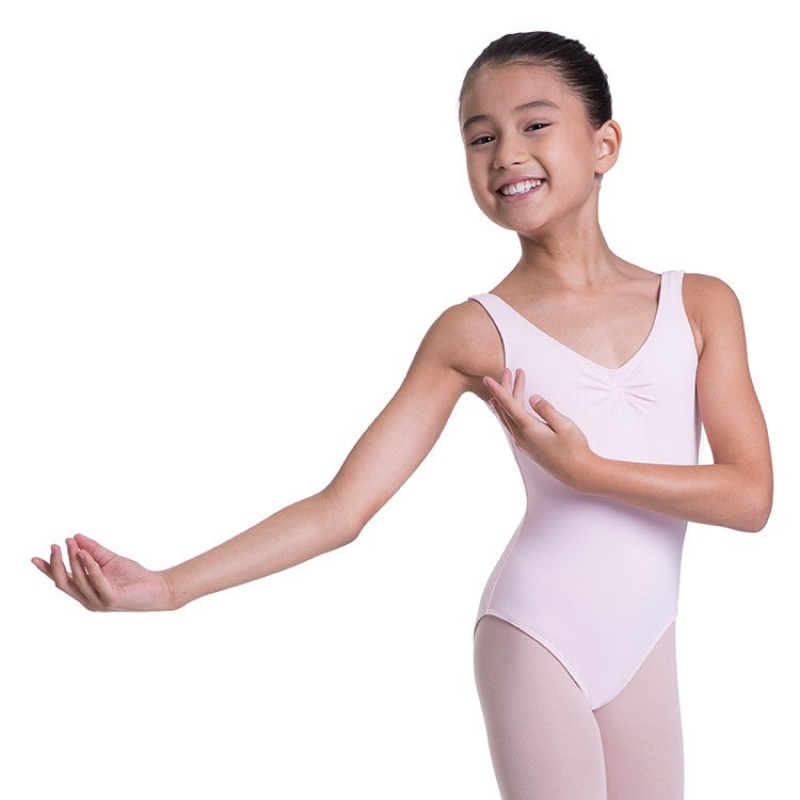 Kids\' Bloch Overture Odetta Sleeveless Pleat Leotards Candy Pink | TUSWZ66725