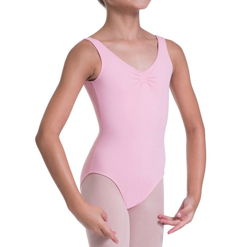 Kids' Bloch Overture Odetta Sleeveless Pleat Leotards French Rose | USDFL15151