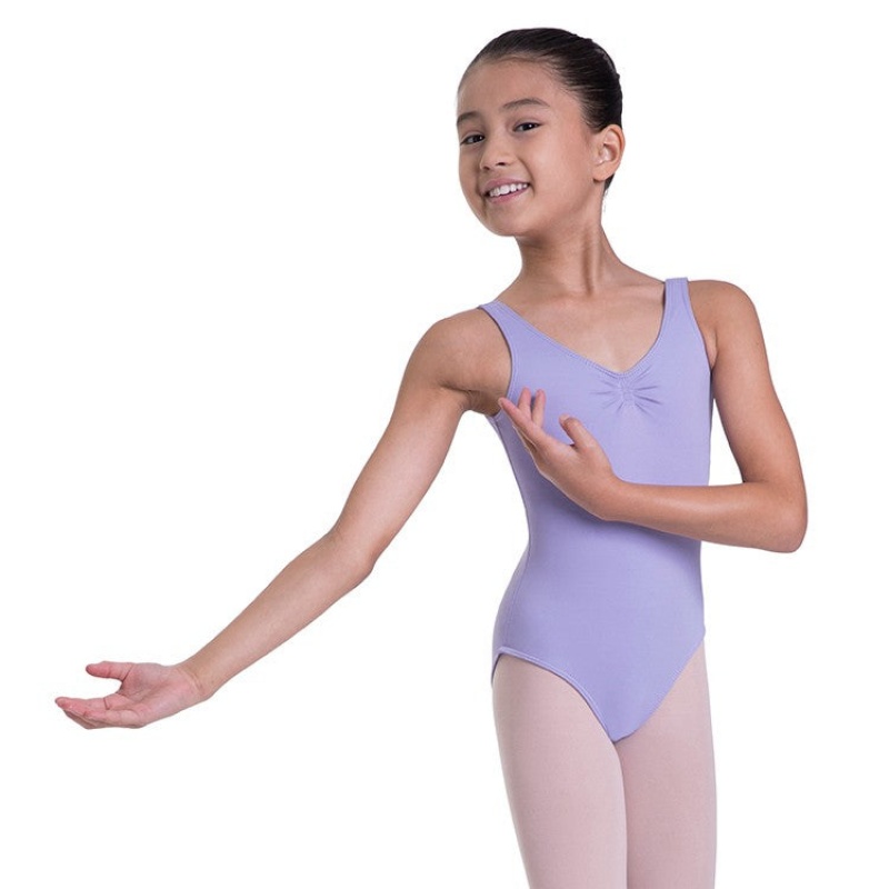 Kids\' Bloch Overture Odetta Sleeveless Pleat Leotards Lilac | QUSUV83518