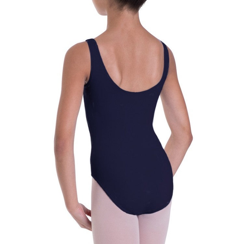 Kids' Bloch Overture Odetta Sleeveless Pleat Leotards Navy | YUSVQ56821