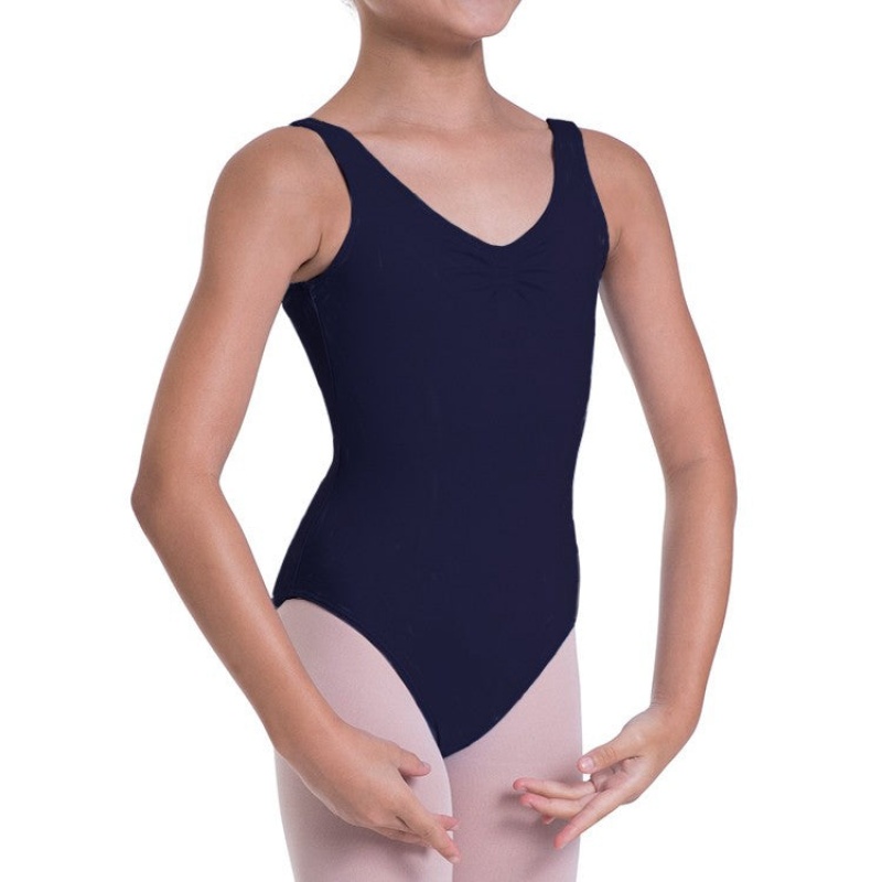 Kids' Bloch Overture Odetta Sleeveless Pleat Leotards Navy | YUSVQ56821