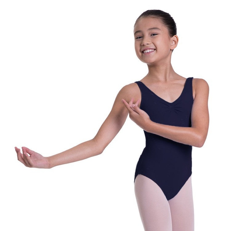 Kids\' Bloch Overture Odetta Sleeveless Pleat Leotards Navy | YUSVQ56821