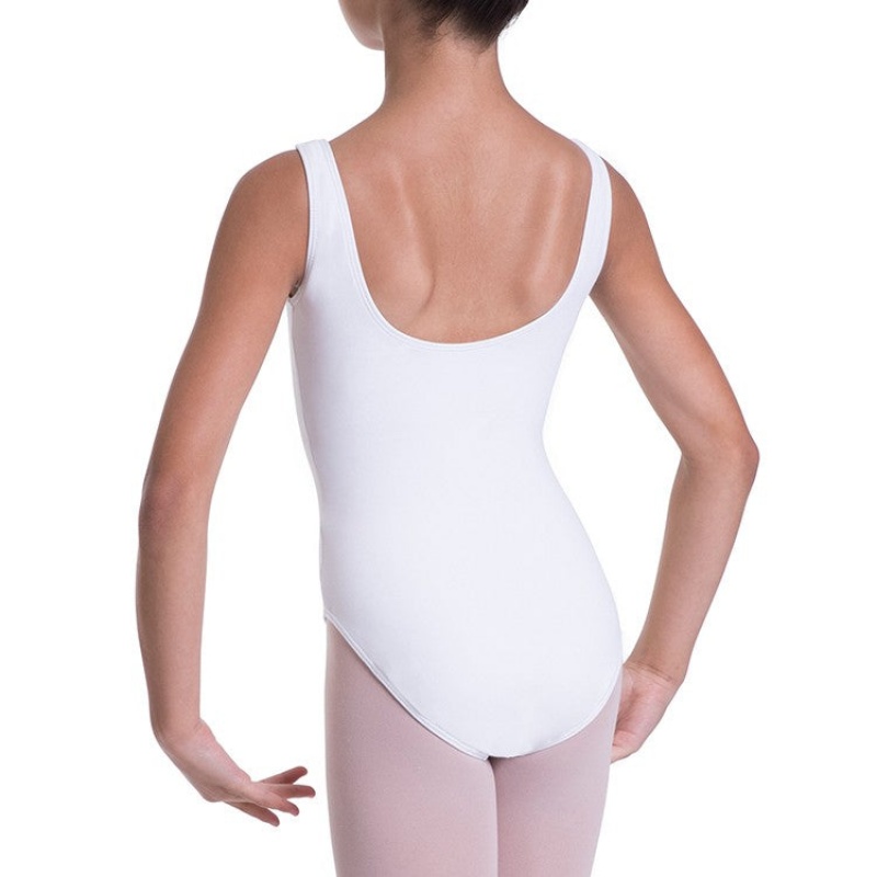 Kids' Bloch Overture Odetta Sleeveless Pleat Leotards White | EUSHC78054