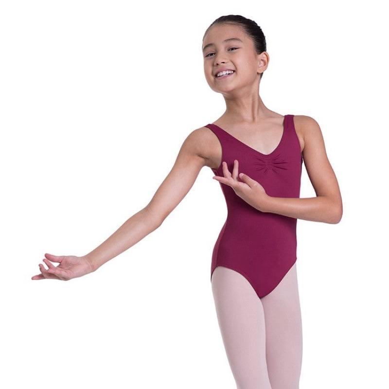 Kids\' Bloch Overture Odetta Sleeveless Pleat Leotards Burgundy | EUSVG13129