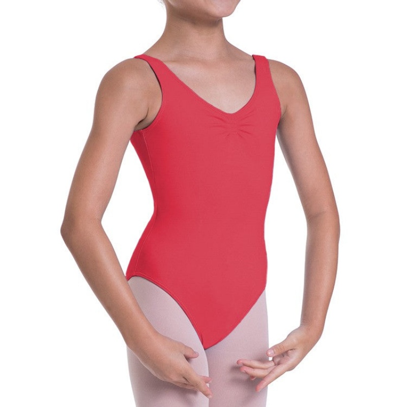 Kids' Bloch Overture Odetta Sleeveless Pleat Leotards Red | FUSUI94198