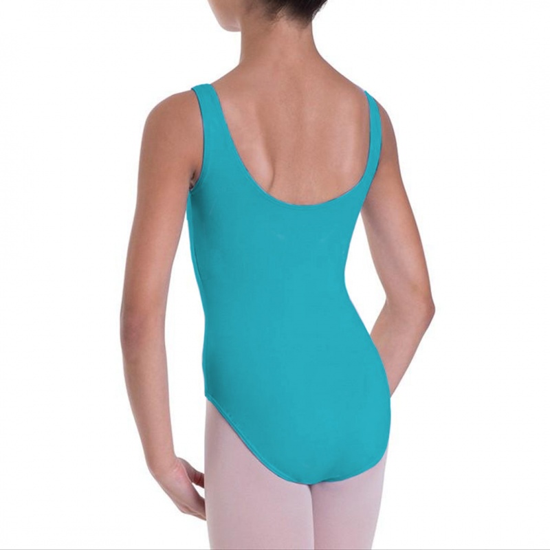 Kids' Bloch Overture Odetta Sleeveless Pleat Leotards Teal | XUSGW27114