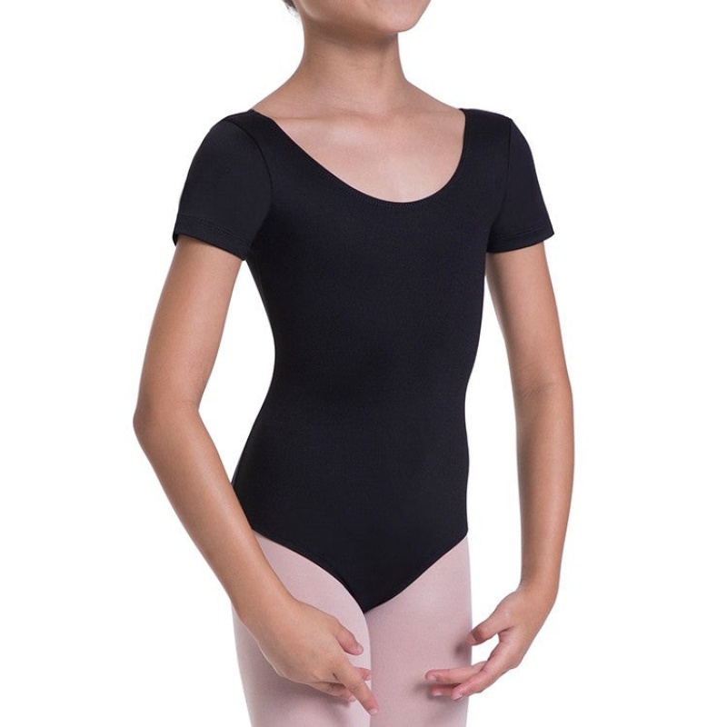 Kids' Bloch Overture Olisia Short Sleeve Leotards Black | USJVR24195