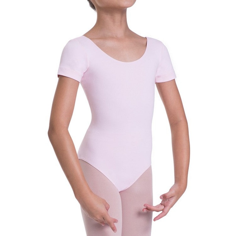 Kids' Bloch Overture Olisia Short Sleeve Leotards Candy Pink | DUSVO40630