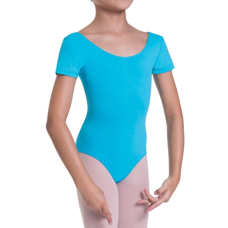 Kids' Bloch Overture Olisia Short Sleeve Leotards Capri Blue | MUSFT52255