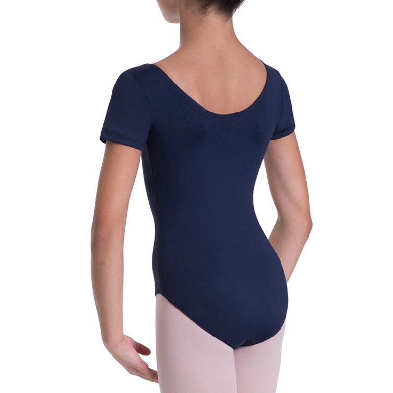 Kids' Bloch Overture Olisia Short Sleeve Leotards Navy | USCVG54264