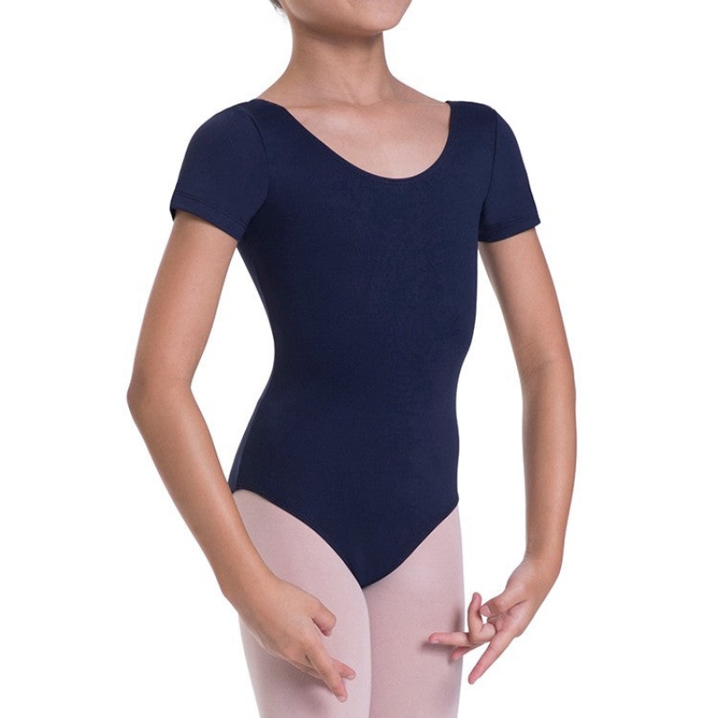 Kids' Bloch Overture Olisia Short Sleeve Leotards Navy | USCVG54264