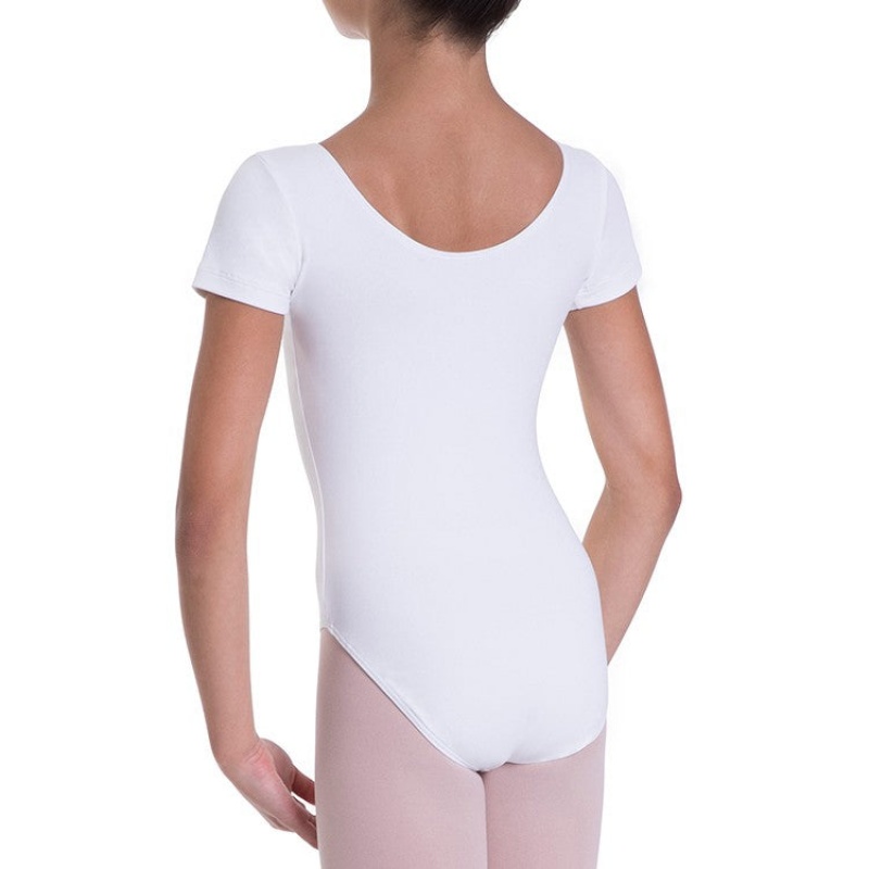 Kids' Bloch Overture Olisia Short Sleeve Leotards White | USEGJ71399