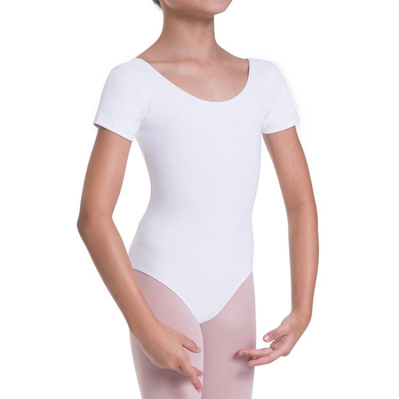 Kids' Bloch Overture Olisia Short Sleeve Leotards White | USEGJ71399