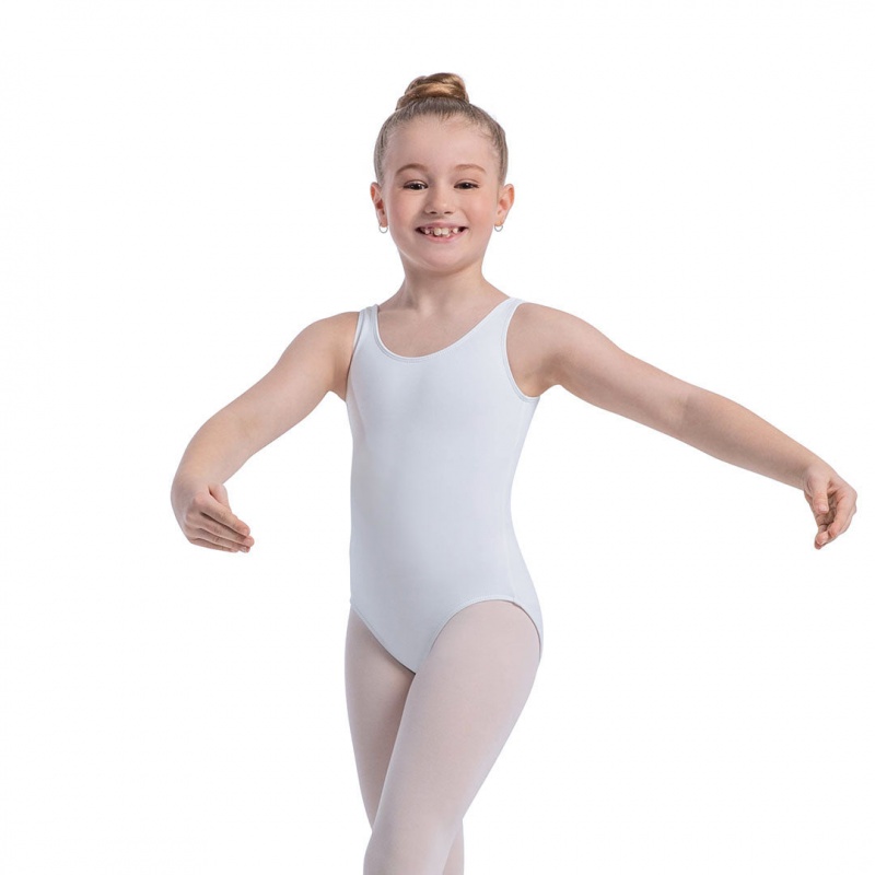 Kids\' Bloch Overture Oona Scoop Neck Tank Leotards White | FUSUI49721