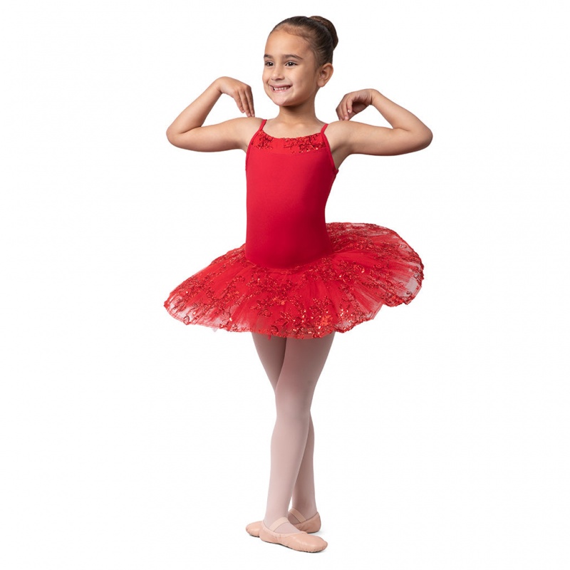 Kids' Bloch Perlaida' Sequin Overlay Tutu Leotards Red | EUSHC55196