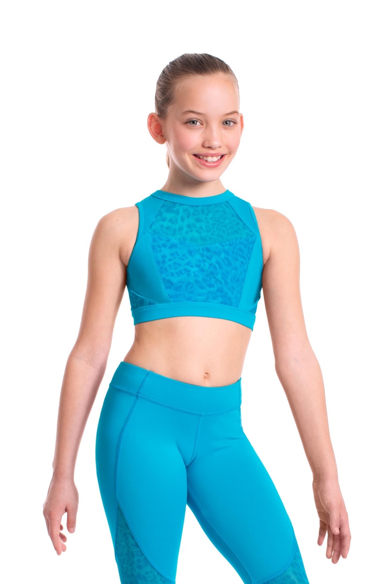 Kids' Bloch Sheenah Animal Printed Mesh Crop Tops Turquoise | AUSDF41132