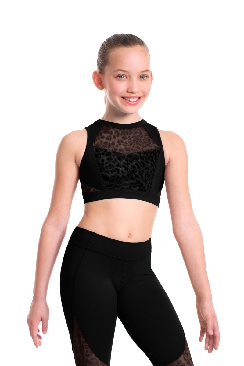 Kids' Bloch Sheenah Animal Printed Mesh Crop Tops Black | LUSSX49473