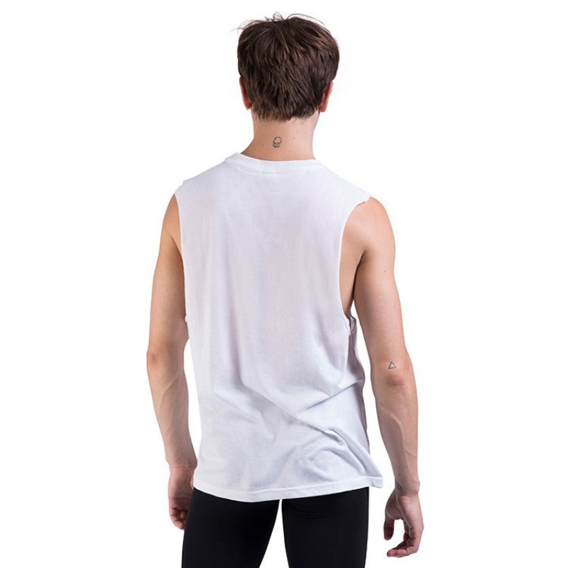 Men's Bloch Harris Relaxed Drop Arm Muscle Tops White | YUSGT80774