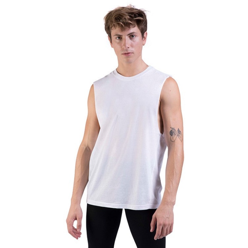 Men\'s Bloch Harris Relaxed Drop Arm Muscle Tops White | YUSGT80774