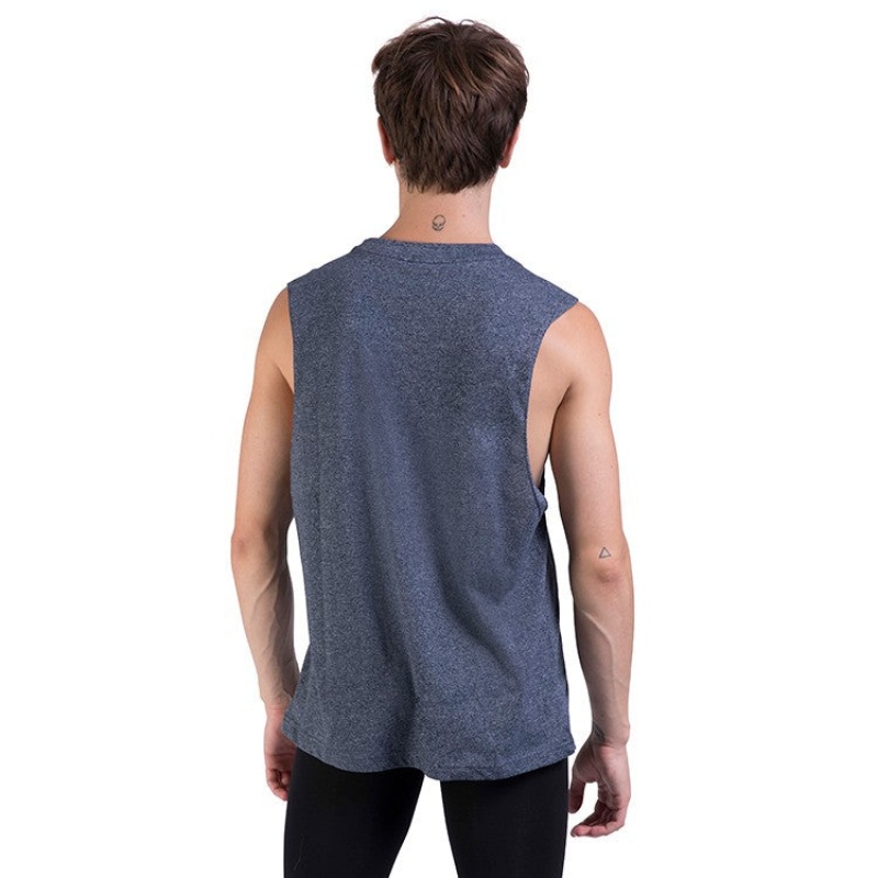 Men's Bloch Harris Relaxed Drop Arm Muscle Tops Navy | YUSVQ11688