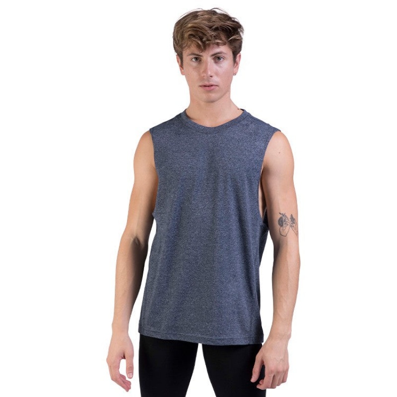 Men\'s Bloch Harris Relaxed Drop Arm Muscle Tops Navy | YUSVQ11688