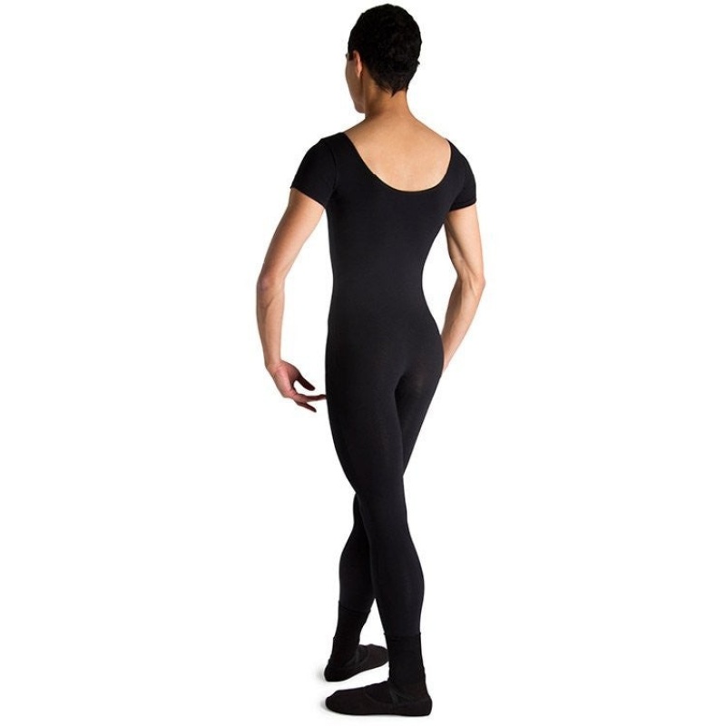 Men's Bloch Matt Scoop Neck Cap Sleeve Unitards Black | USEGJ91608