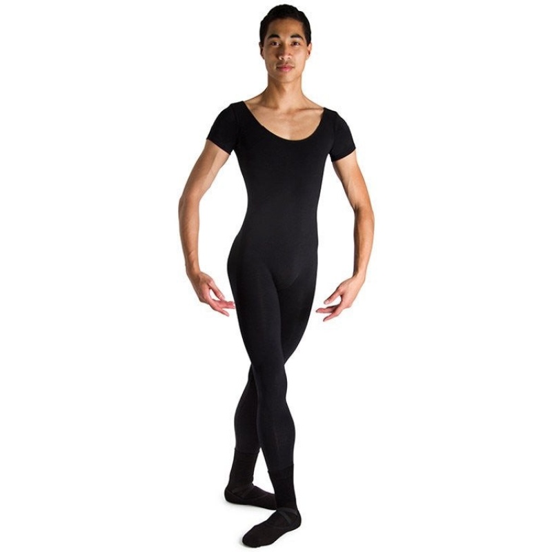 Men\'s Bloch Matt Scoop Neck Cap Sleeve Unitards Black | USEGJ91608