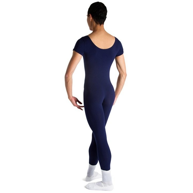 Men's Bloch Matt Scoop Neck Cap Sleeve Unitards Navy | USDYB39931