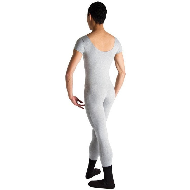 Men's Bloch Matt Scoop Neck Cap Sleeve Unitards Grey Marle | DUSKV12164