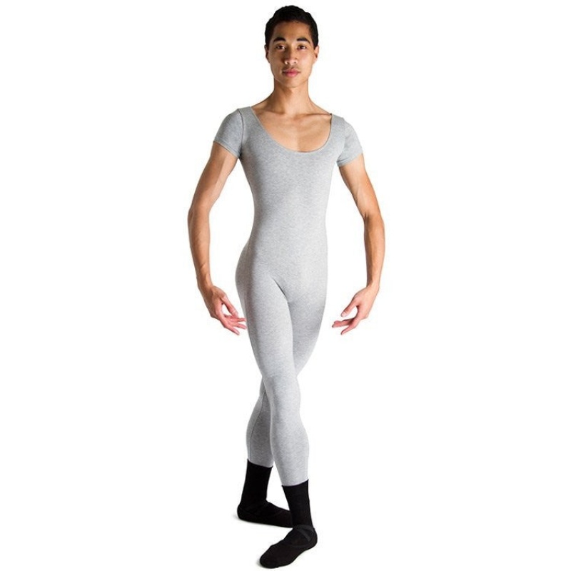 Men\'s Bloch Matt Scoop Neck Cap Sleeve Unitards Grey Marle | DUSKV12164