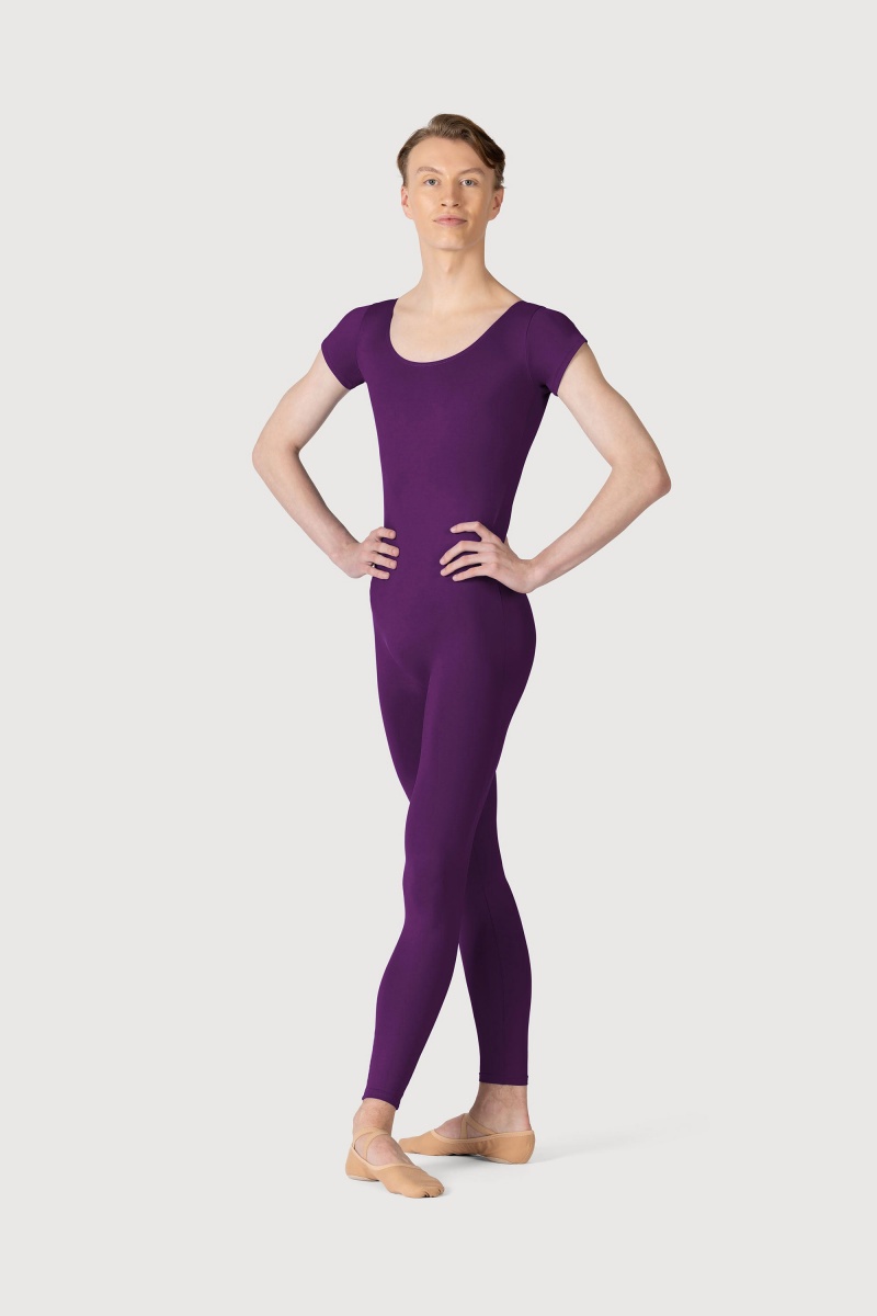 Men\'s Bloch Microlux™ Scoop Neck Cap Sleeve Unitards Plum | USEAH22014