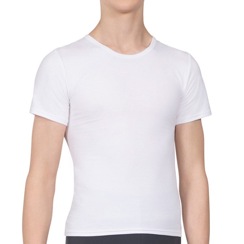 Men's Bloch Montez Scoop Neck Fitted Tops White | EUSHC30192