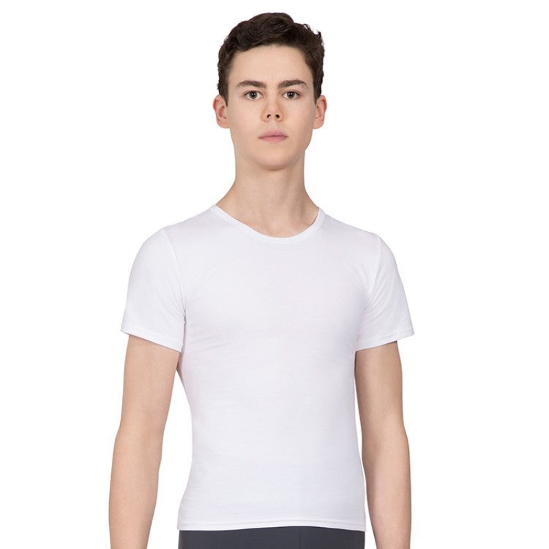 Men\'s Bloch Montez Scoop Neck Fitted Tops White | EUSHC30192