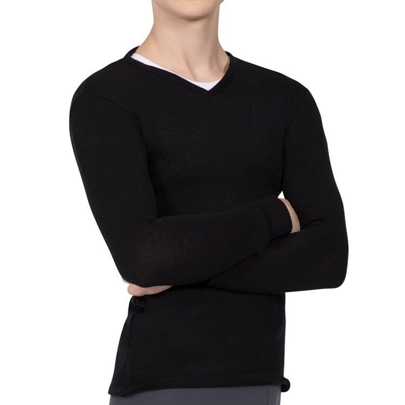 Men's Bloch Vancouver V Neck Long Sleeve Knitted Tops Black | USJKU78352