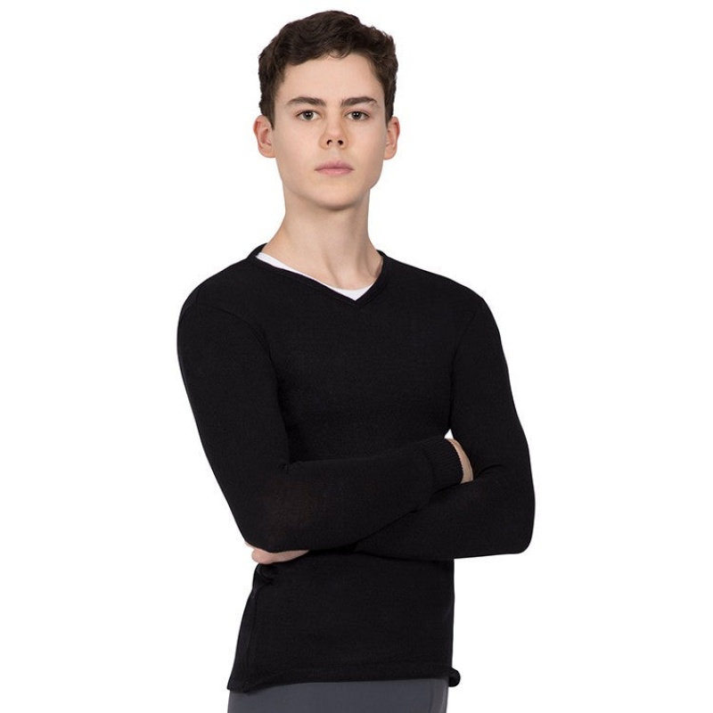 Men\'s Bloch Vancouver V Neck Long Sleeve Knitted Tops Black | USJKU78352