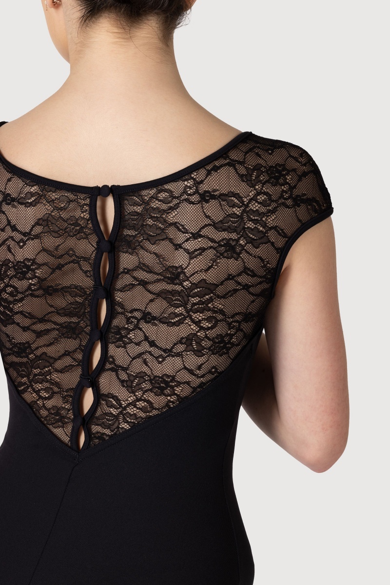 Women's Bloch Chiwa Lace Button Leotards Black | AUSDF20855