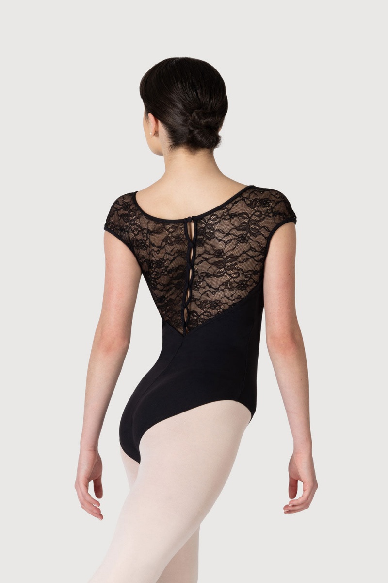 Women\'s Bloch Chiwa Lace Button Leotards Black | AUSDF20855