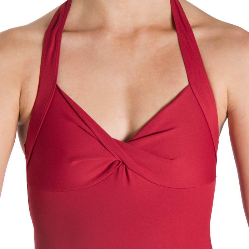 Women's Bloch Cinnamon Halter Leotards Red | USQCS66585