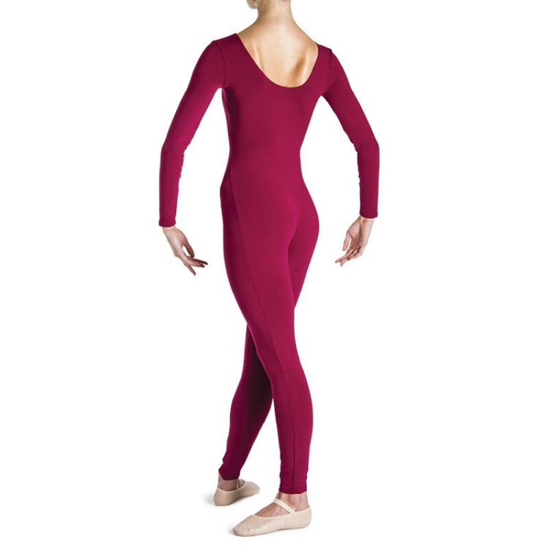 Women's Bloch Eugene Long Sleeve Scoop Unitards Burgundy | YUSGT85354