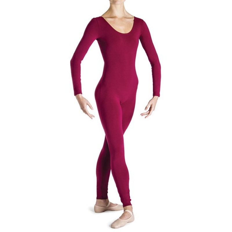 Women\'s Bloch Eugene Long Sleeve Scoop Unitards Burgundy | YUSGT85354