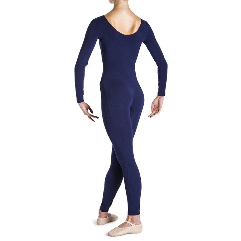 Women's Bloch Eugene Long Sleeve Scoop Unitards Navy | USNEJ67896