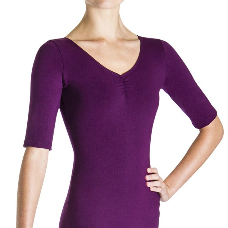 Women's Bloch Euna ¾ Sleeve Unitards Plum | USNEJ33099