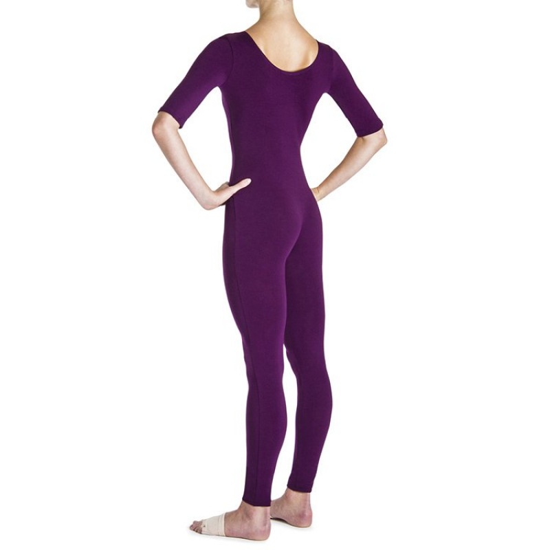 Women's Bloch Euna ¾ Sleeve Unitards Plum | USNEJ33099